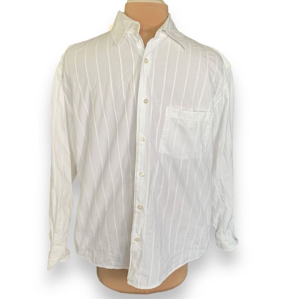 Jason Evans White Pinstripe Button Down Shirt 100% Cotton Classic Relaxed Fit